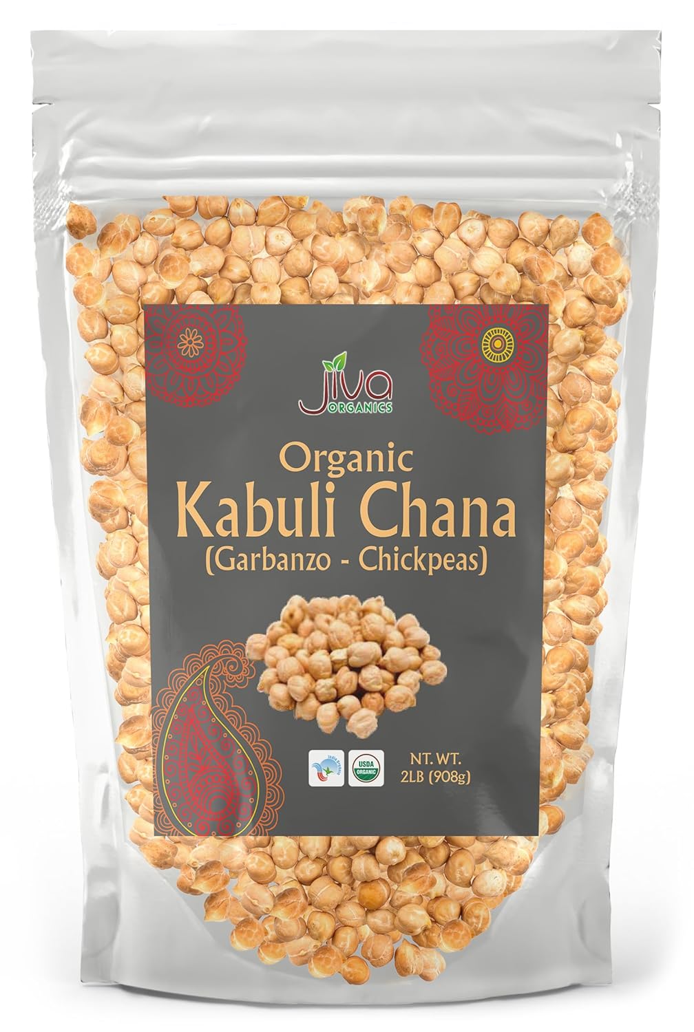 Jiva Organics Raw Chickpeas (Whole Garbanzo Beans) 2 LB Bag - Gluten Free, Non GMO, Vegan