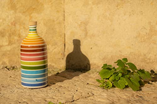 Antico Frantoio Muraglia | Premium Italian Extra Virgin Olive Oil | First Cold Pressed Gourmet EVOO | RAINBOW Arcobaleno Collectible Handmade Ceramic Bottle | 16.9 Fl.oz (500 ml)