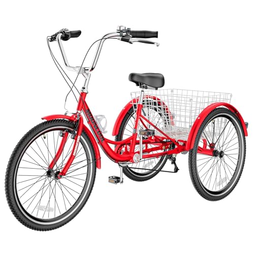 DoCred Adult Tricycles, 7 Speed Adult Trikes 20/24/26 inch 3 Wheel Bikes for Adults with Large Basket for Recreation, Shopping, Picnics Exercise Men's Women's Cruiser Bike
