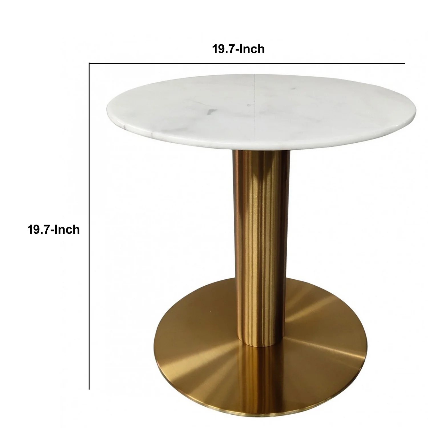 Benjara 20 Inch Marble Top End Table with Pedestal Base, White and Gold