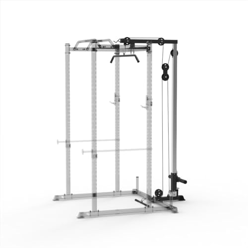 Iron Crush i200 Power Rack – Multi-Function Squat Rack with Solid Safety Bars and J-Hooks – Optional LAT Pulldown, Landmine Attachments - Home Gym Power Cage Bench Rack (LAT Pull-Down Only)