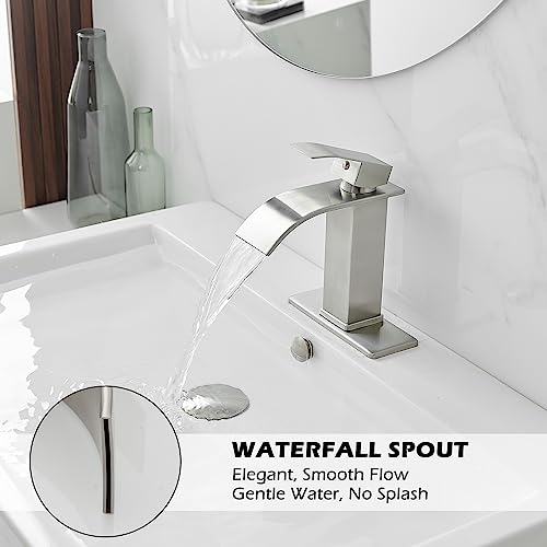 BWE Vessel Sink Faucet Modern Waterfall Chrome Single Hole Bathroom Faucet Single Handle with Pop up Drain Without Overflow Assembly Vanity Basin Bath Sink Faucets Mixer Tap