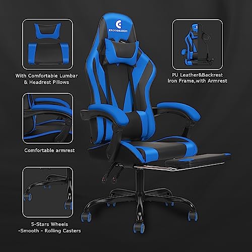 Gaming Chair with Linkage Armrest & Footrest, High Back Video Gaming Chair, Black