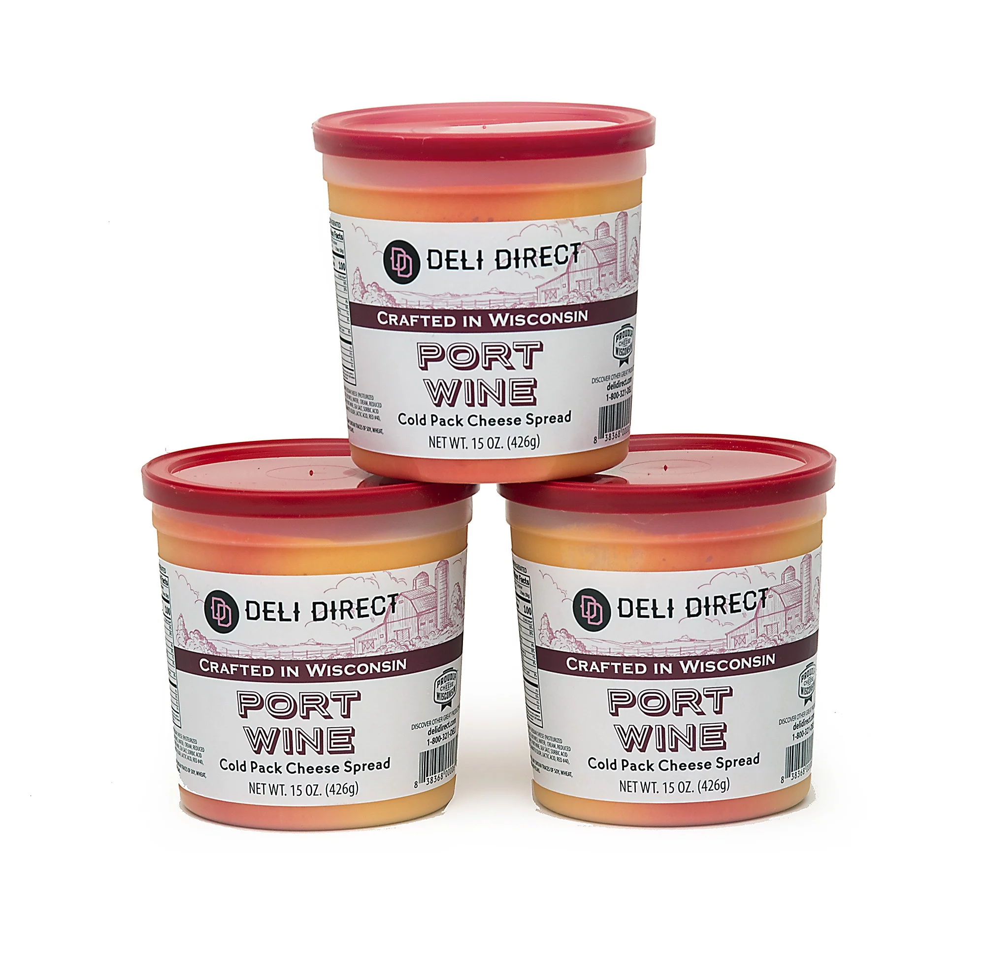 Deli Direct Wisconsin Port Wine Cheese Spread (3 Packs 15oz each)  45 oz Total