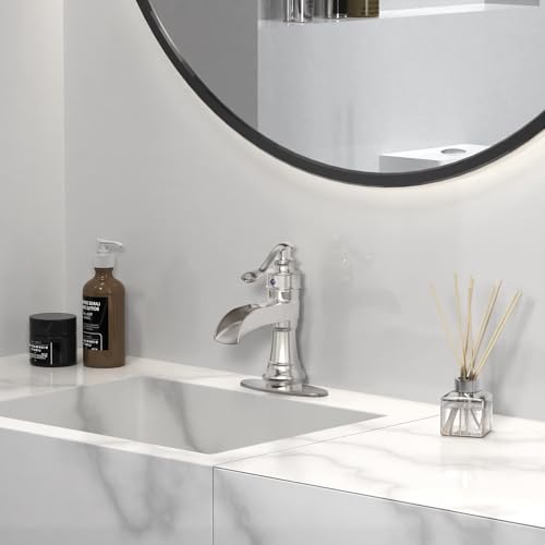 Vessel Sink Faucet, Oil Rubbed Bronze Black Bathroom Faucet, Farmhouse Waterfall Sink Faucet Single Hole with Pop Up Drain Assembly Without Overflow One Hole Mixer Tap Deck Mount