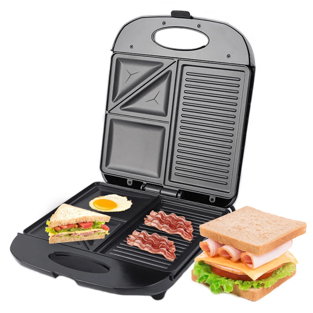 1400W Grill Machine Waffle Maker with Iron Non-Stick Coating and Easy Cleaning 3in1 Shaped Electric Griddle Sandwich Eggs Multifunctional Heating Panini Bread Portable for Indoor Outdoor Use