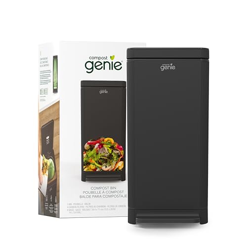 Compost Genie Kitchen Compost Bin, White Stainless-Steel Large