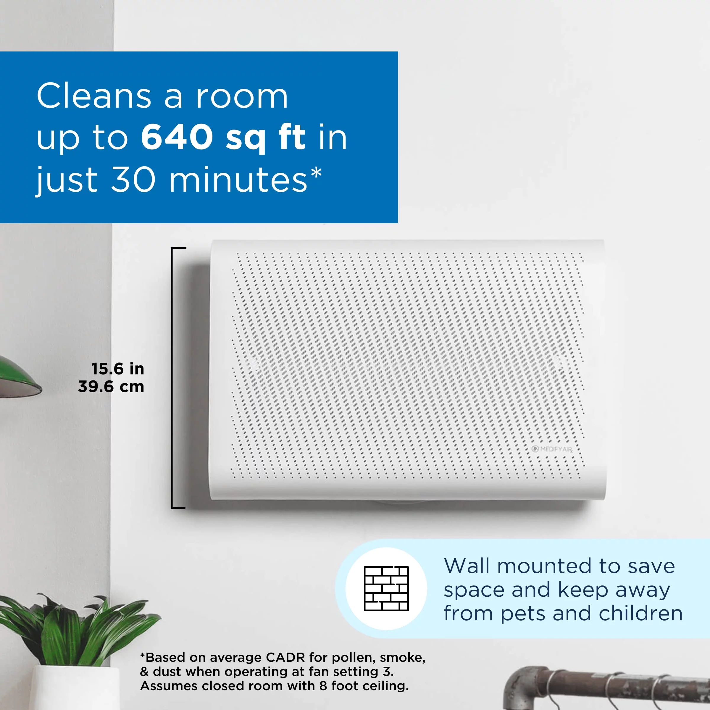 Medify Air MA-35 Air Purifier - 1280 sq ft Coverage - Large, Wall-Mounted Air Purifier with HEPA Filters; with TVOC indicator, PM2.5 Pollution Indicator, and an ozone-free ionizer - White, 1-Pack