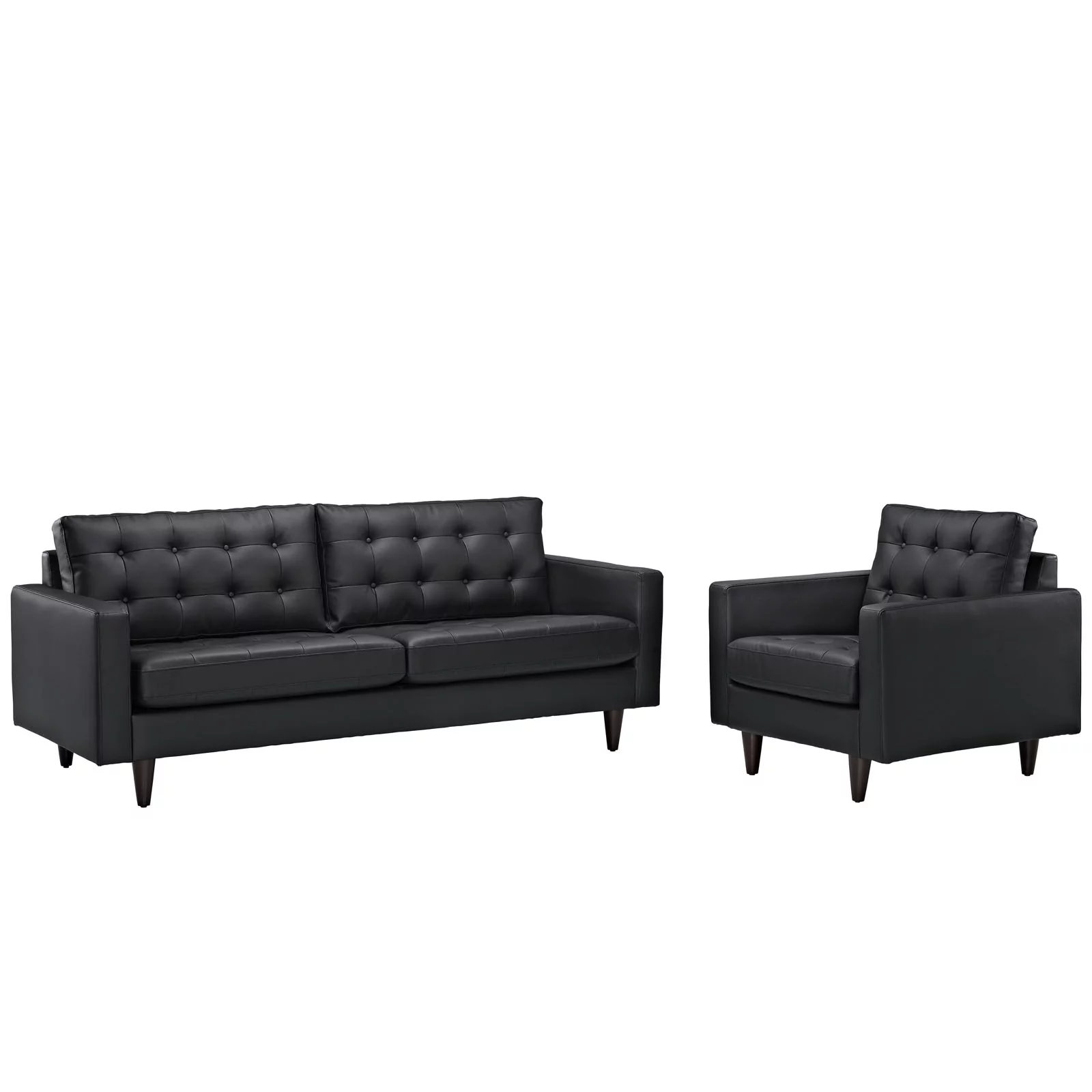 Modway Empress Sofa and Armchair Set of 2 in Black