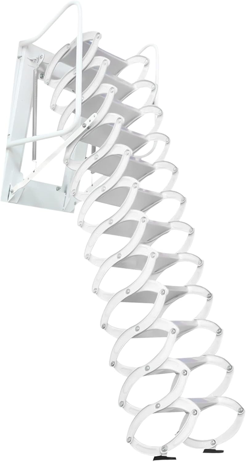 12 Steps Folding Loft Ladder with Pull Down System, 122in Height Wall-Mounted Attic Stairs Telescopic Ceiling Ladder for Attics, Garages, Out, 882lbs Max Load