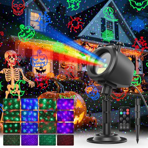 Waterproof Firefly Laser Projector Lights Outdoor,12 Effect Moving RGB Lights Show Laser Projection with RF Remote and Timer for Wedding Halloween Christmas Holiday Party Patio Garden Landscape Decor