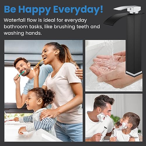 Airuida Brushed Gold Tall Waterfall Bathroom Vessel Sink Faucet Modern Bathroom Vanity Faucet Single Handle Single Hole Farmhouse Bar Mixer Tap Washbasin Faucet Deck Mount