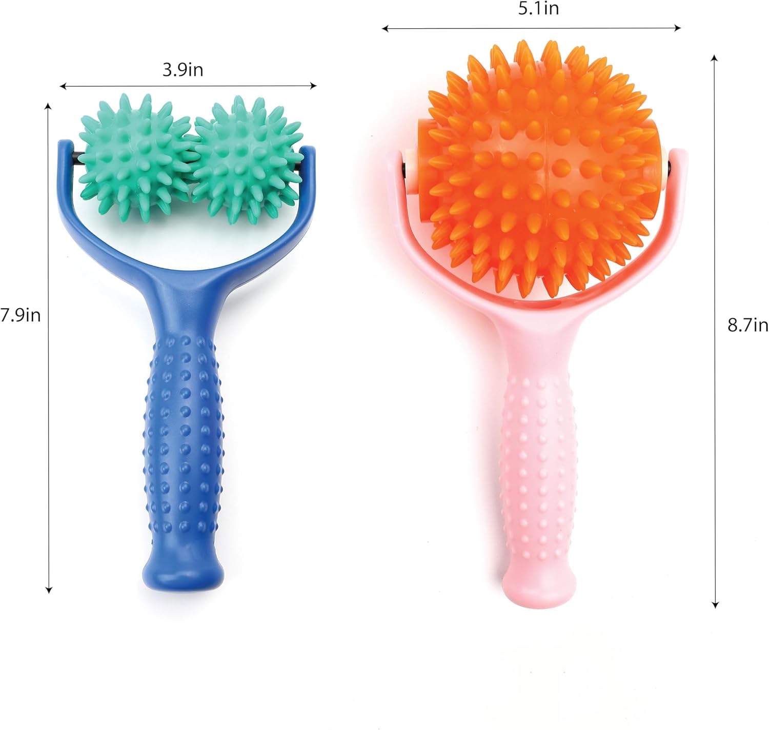 2PCS Handheld Spiky Massage Balls Rollers Compact and Portable Muscle Relaxation Tools with Handle-Deep Tissue for Pain Pressure Relief Whole Body Sensory Self Relax Massager Stick