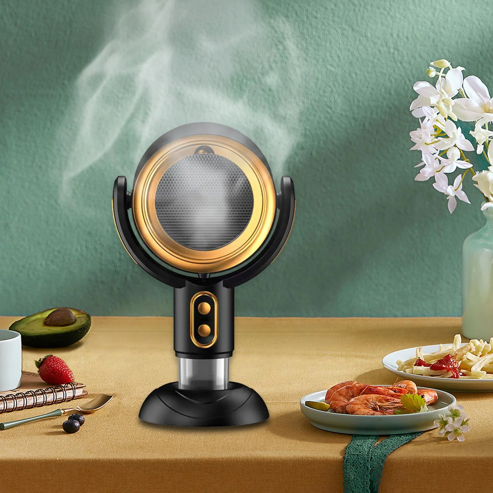 perfk Countertop Kitchen Exhaust Fan 8W 5V Desktop Range Hood for RV Home Grilling gold