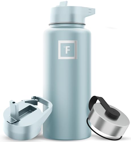IRON °FLASK Camping & Hiking Hydration Flask with 3 Lids - Stainless Steel, Double Walled & Vacuum Insulated Water Bottle - Leak Proof & BPA Free 32 Oz