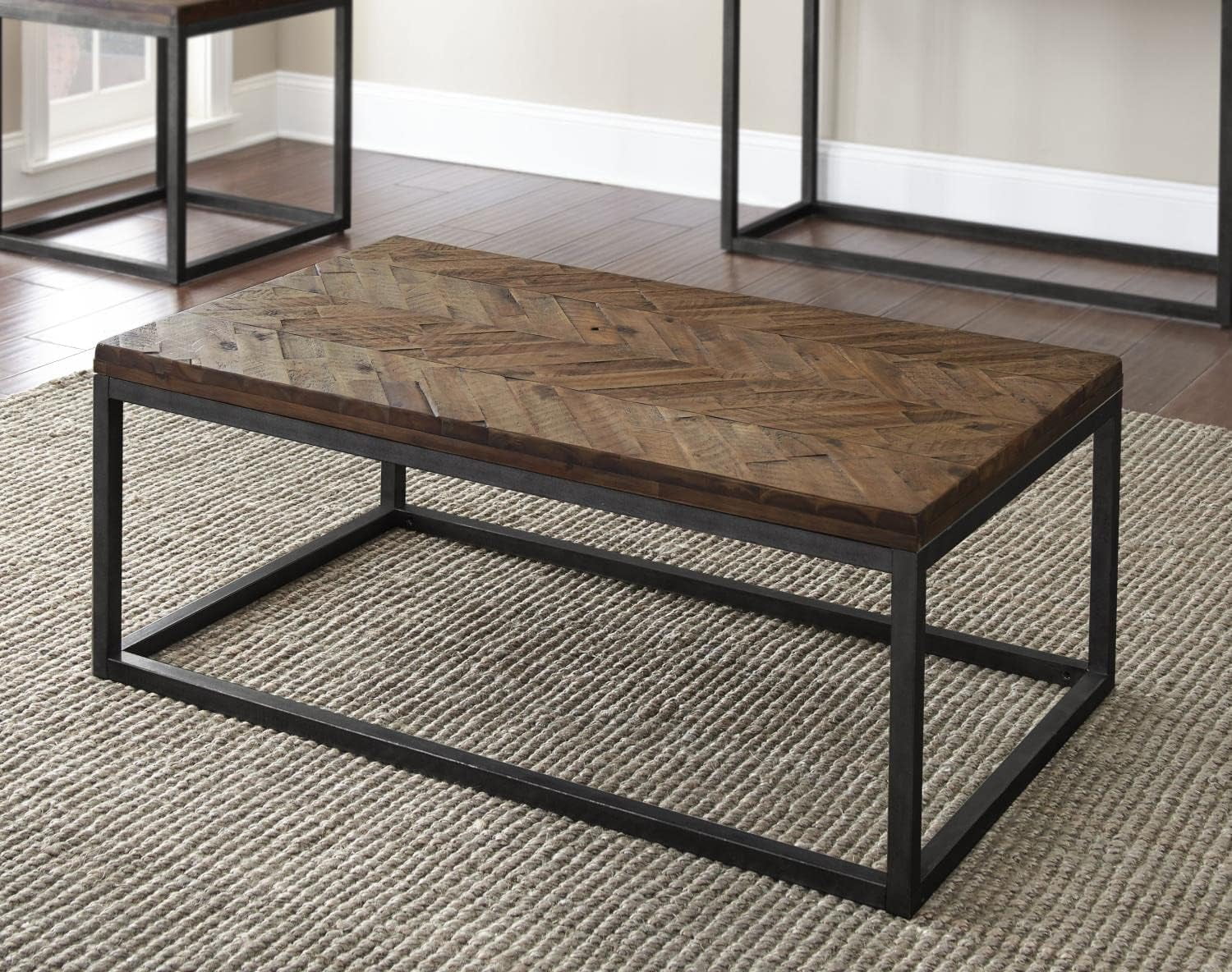 Lorenza Coffee Table In Distressed Brown Wood Top And Frame