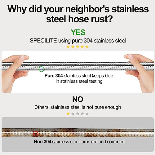 50ft 304 Stainless Steel Garden Hose Metal, Heavy Duty Water Pipe with Nozzles for Yard, Outdoor - Flexible, Never Kink & Tangle, Puncture Resistant (Sliver)