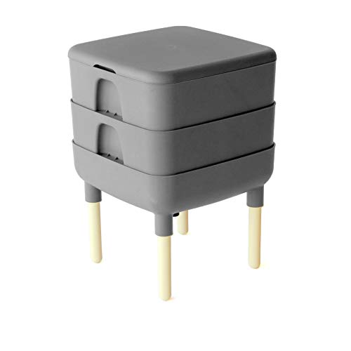 FCMP Outdoor - The Essential Living Composter, 2-Tray Worm Vermicomposter Bin (HF-LC4000v2-GRY) Grey