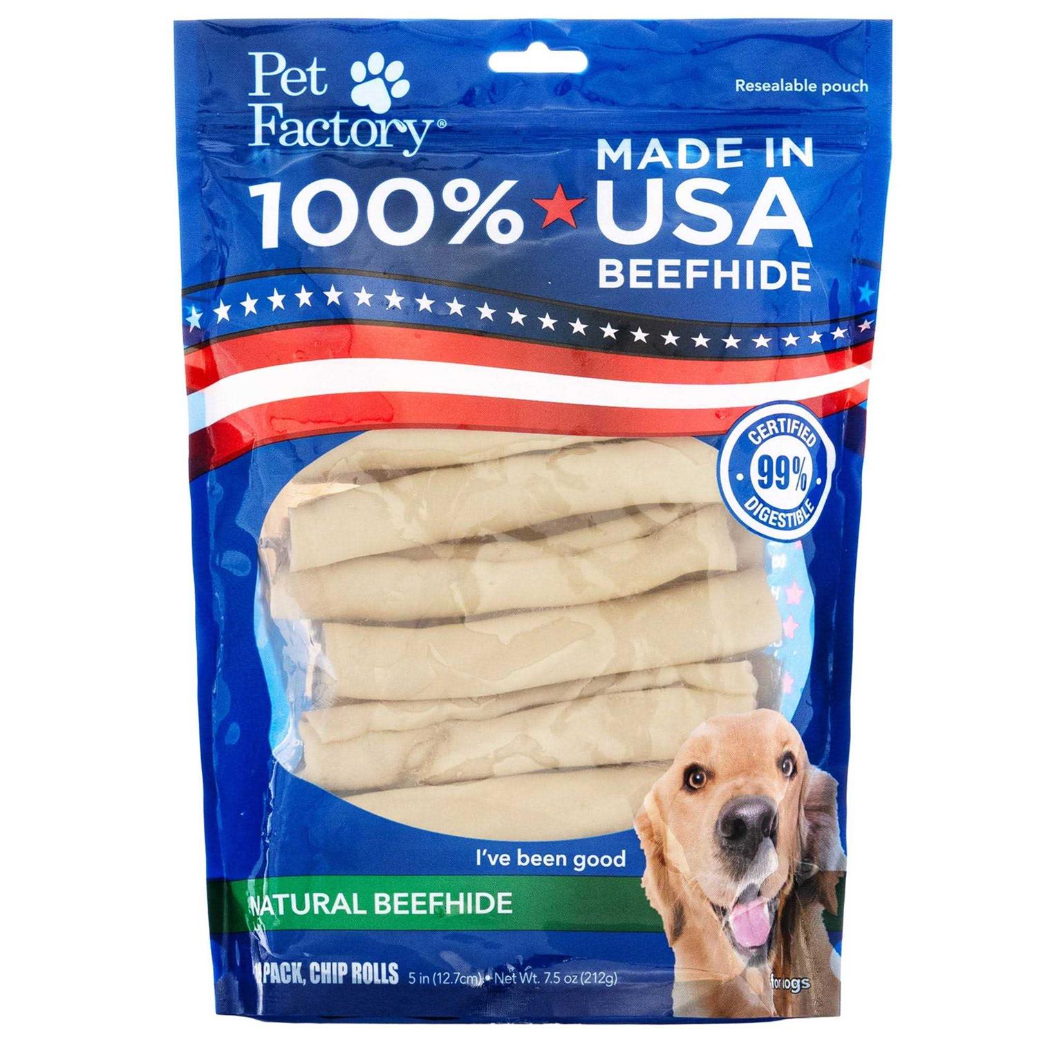 Pet Factory Made in USA Beefhide Chip Rolls Natural Flavor - Pet Supplies online store