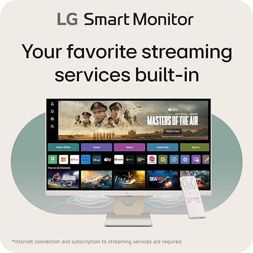 LG 27SR50F-W Smart Monitor 27-Inch FHD (1920x1080) IPS Display, webOS 23, HDR 10, x2 Built-in Speakers, AirPlay 2, Screen Share, Bluetooth, ThinQ App, Remote Control, White
