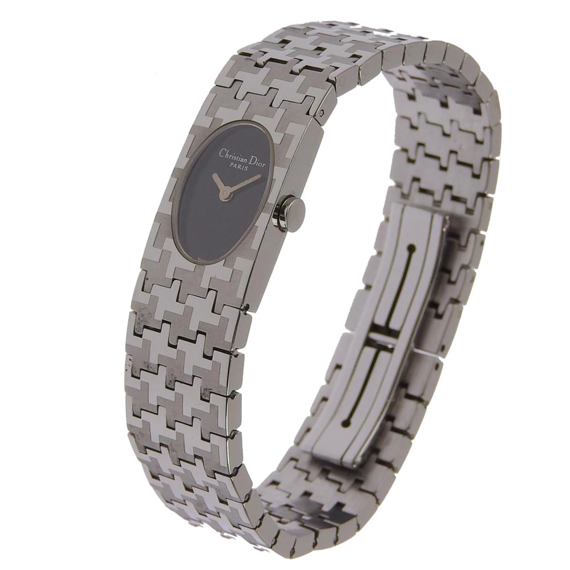 Pre-Owned Dior Miss watch D70-100 stainless steel silver quartz analog display ladies black dial (Fair)