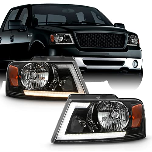 AKKON - Fits 2004-2008 Ford F150 06-08 Lincoln Mark LT Pickup Truck [LED-Tube Running Switchback Turn Signal] Chrome Headlights