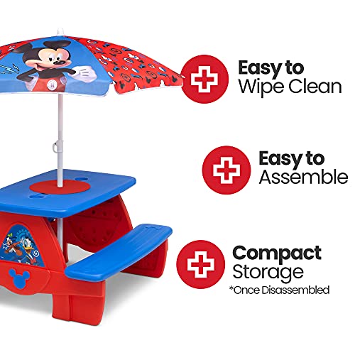 Delta Children 4 Seat Activity Picnic Table with Umbrella and Lego Compatible Tabletop, PAW Patrol