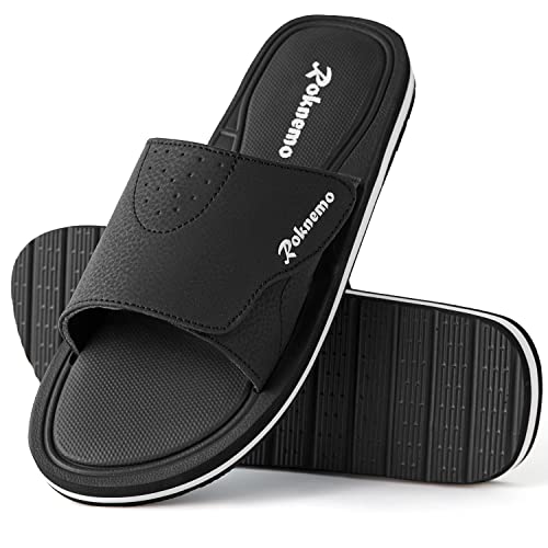 Mens Slide Sandals Adjustable Athletic Casual Comfort Lightweight Open Toe Slides Sport Sandals with Memory Foam Soft Cushion Footbed