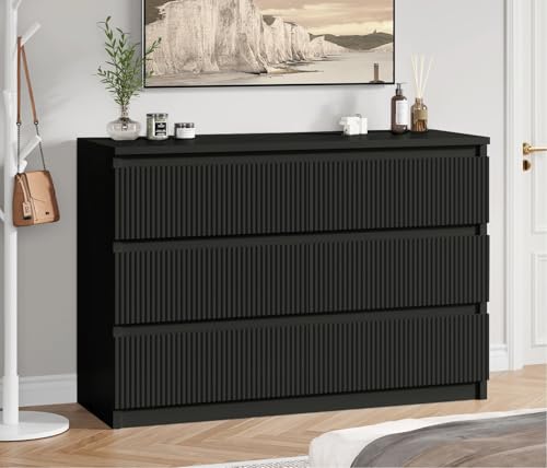Six Drawer Dresser - Modern Fluted Design for Bedroom, Hallway - Large Double Wooden Dresser Chest with Deep Drawers