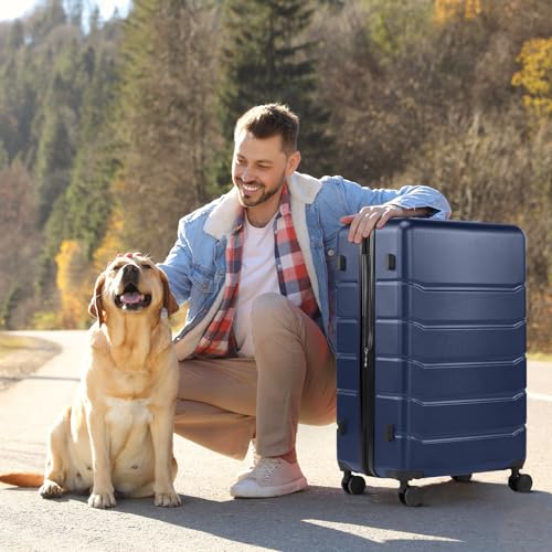 Sweetcrispy Carry on Luggage, Hard Shell ABS, Double Spinner Wheels Lightweight Suitcase TSA Lock, Navy Blue, 24 Inch