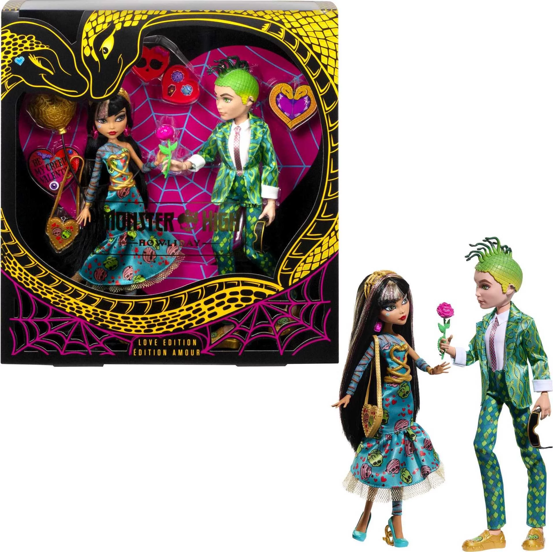 Monster High Cleo De Nile and Deuce Gorgon Collectible Dolls, Howliday Love Edition 2-Pack