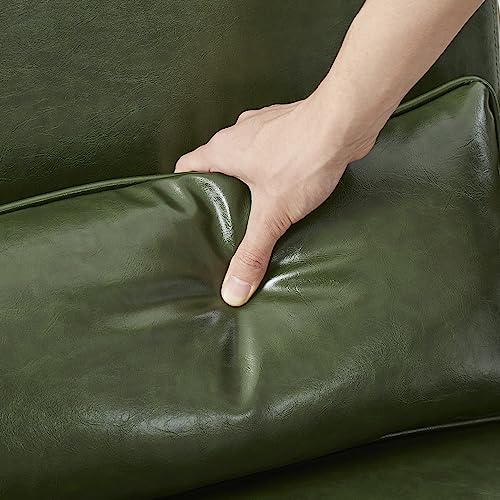 Glitzhome 2 Set Mid Century Black Accent Armchair, Single Reading Armchair PU Leather Lounge Chair with Walnut Ruberwood Frame