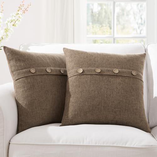 Meekio Set of 2 Cool Grey Pillow Covers 18 x 18 Inches Farmhouse Pillow Covers with Coconut Buttons for Sofa Couch Living Room Bedroom Farmhouse Décor for The Home