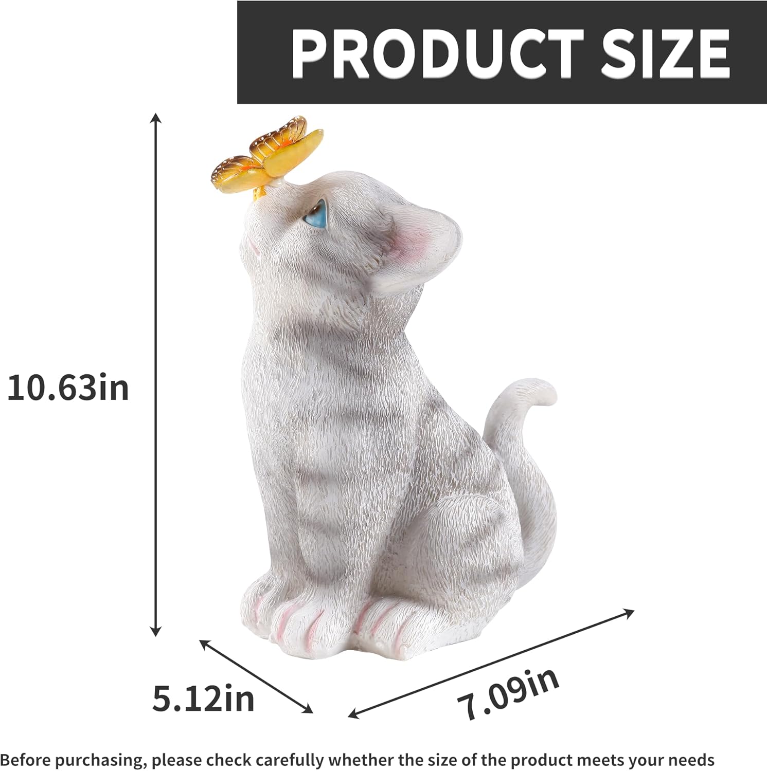 Solar Outdoor Decor Light, Cat Garden Statue with Solar Light, Resin LED Animal Outdoor Lawn Garden Decor, Cat Figurines for Patio, Balcony, Yard