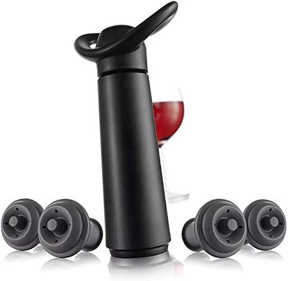 Vacu Vin Wine Saver Concerto - Black - 1 Pump 4 Stoppers - Wine Stoppers for Bottles with Vacuum Pump and Pourer - Reusable - Made in the Netherlands