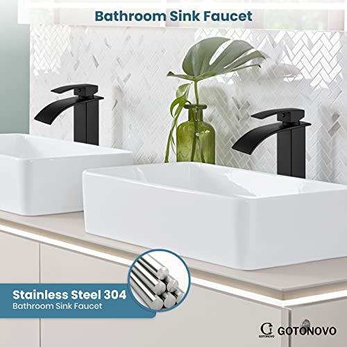 gotonovo Waterfall Tall Bathroom Faucet Single Handle Bathroom Faucets for Sink 1 Hole Stainless Steel Vessel Sink Faucet Modern Mixer Tap Wash Basin Faucet with Pop Up Drain, Matte Black