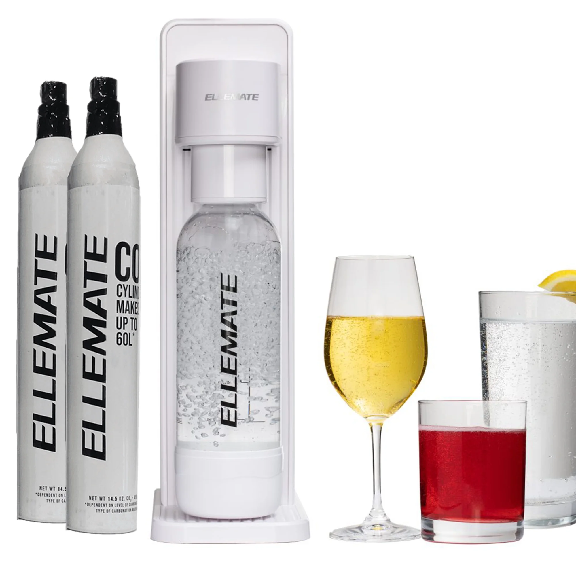 Ellemate Dynamic Carbonated Drink Maker with 2 CO2 Cartridges; Fizz Soda, Water, Wine, Juice and More; Adjustable Carbonation