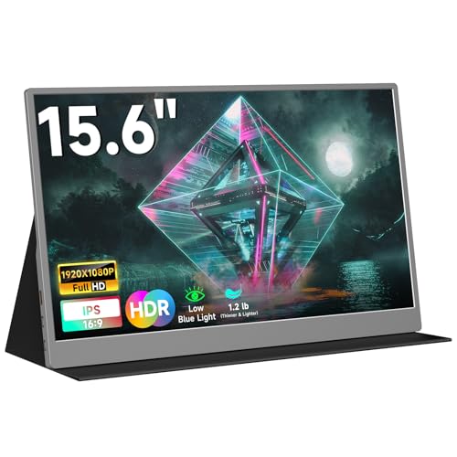 Portable Monitor for Laptop 15.6 Inch 1080P, USB/HDMI Computer Monitor, Gaming Travel Laptop Screen Extender Monitor Portable for PC/Mac/Phone/PS5/PS4/Xbox/Switch, IPS HDR Display with Smart Cover