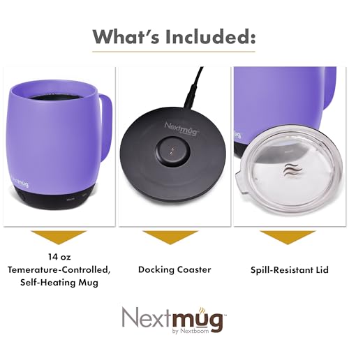 Nextmug - Temperature-Controlled, Self-Heating Coffee Mug (Burgundy - 14 oz.)
