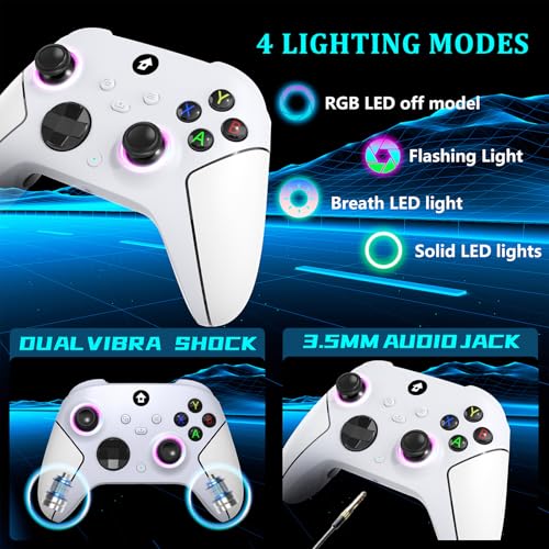 YUYIU Wireless 2.4GHz Controller with 7 Colors RGB Light for Xbox Controller, Xbox One Series X|S,Consoles,Steam PC Windows, with 1000mAh Battery/Dual Vib-ration/Turbo/Programmable, 3.5mm Audio Jack