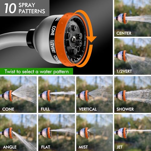 RESTMO Watering Wand Heavy Duty, Metal Garden Hose Wand with 10 Spray Patterns, 15-Inch Long Hose Nozzle Sprayer with Thumb Flow Control, Ideal to Water Hanging Baskets and Shrubs