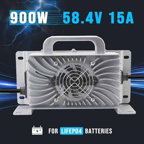 58.4V 15A Lithium Onboard Battery Charger for 48V (51.2V) 16S LiFePO4 Battery, IP67 Waterproof Smart Charger for Golf Cart RV Truck Boat Home