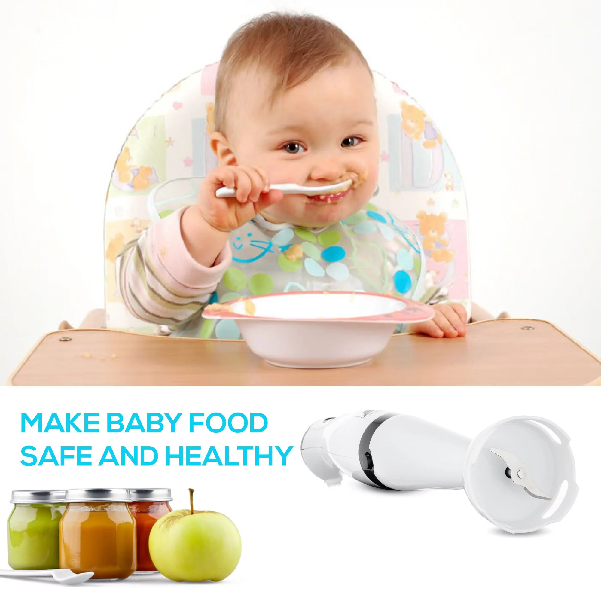 J-Jati BL812 300W Hand-Blender Stick Blender, White & Black