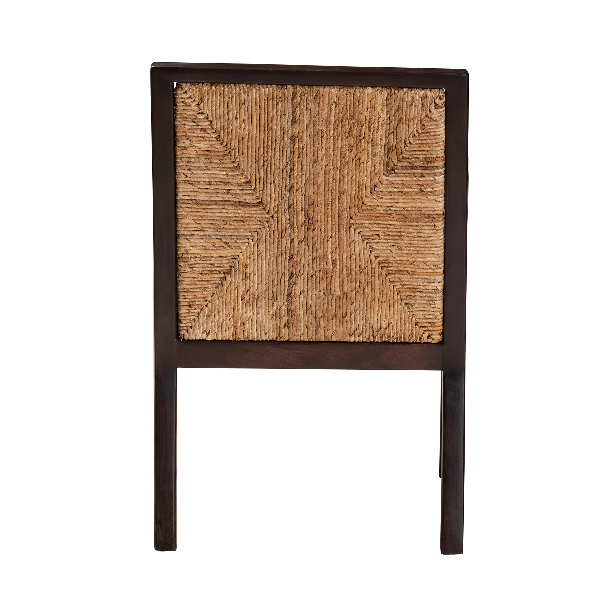 bali & pari Joana Modern Bohemian Dark Brown Mahogany Wood and Natural Abaca Dining Arm Chair