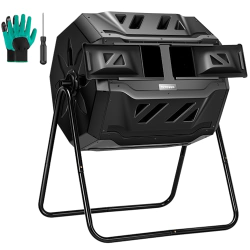 VIVOSUN Outdoor Tumbling Composter Dual Rotating Batch Compost Bin, 43 Gallon Black Door