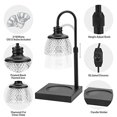 Candle Warmer Lamp Electric Candle Lamp Warmer with 2 Bulbs Height Adjustable Top Down Candle Warmer with Dimmer, House Warming Presents for New Home, Black