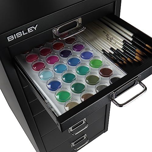 Bisley 10-Drawer Steel MultiDrawer Cabinet - Black, Chrome Pull Handles with Label Holders, Powder-Coated Steel, Removable Drawers, Fits Under Most Desks, Labels Included