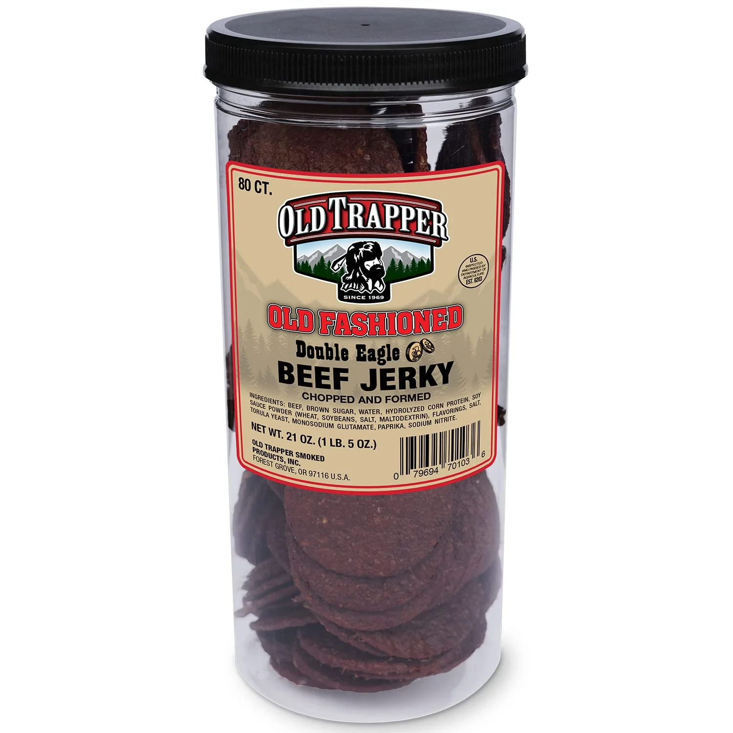 Old Trapper Old Fashioned Double Eagle Beef Jerky | Traditional Style Real Wood Smoked | 10G Of Protein | 1 Jar (80 Pieces)
