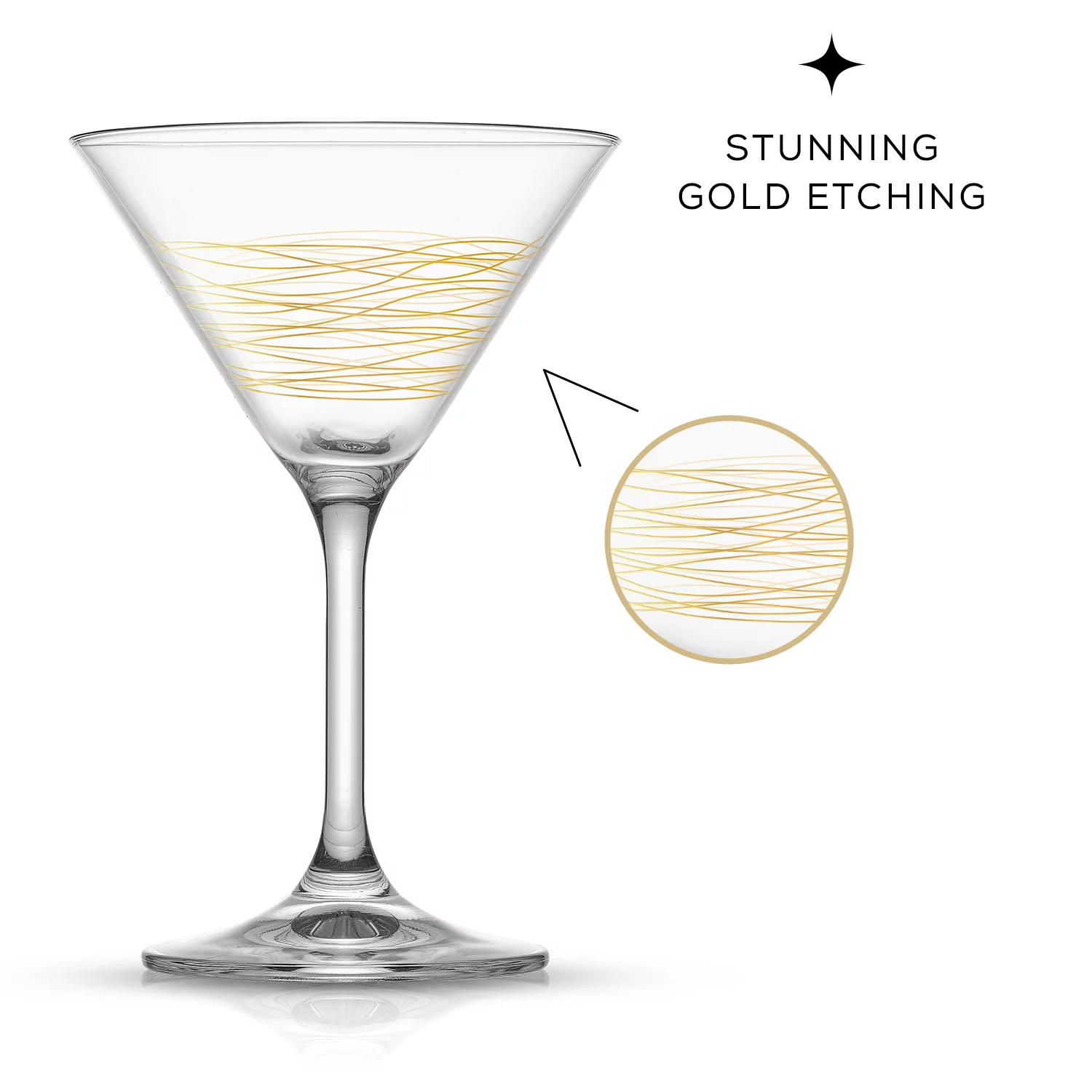 JoyJolt Golden Royale European Crystal Stemmed Martini Bar Glasses, with Gold Etching, Set of 2