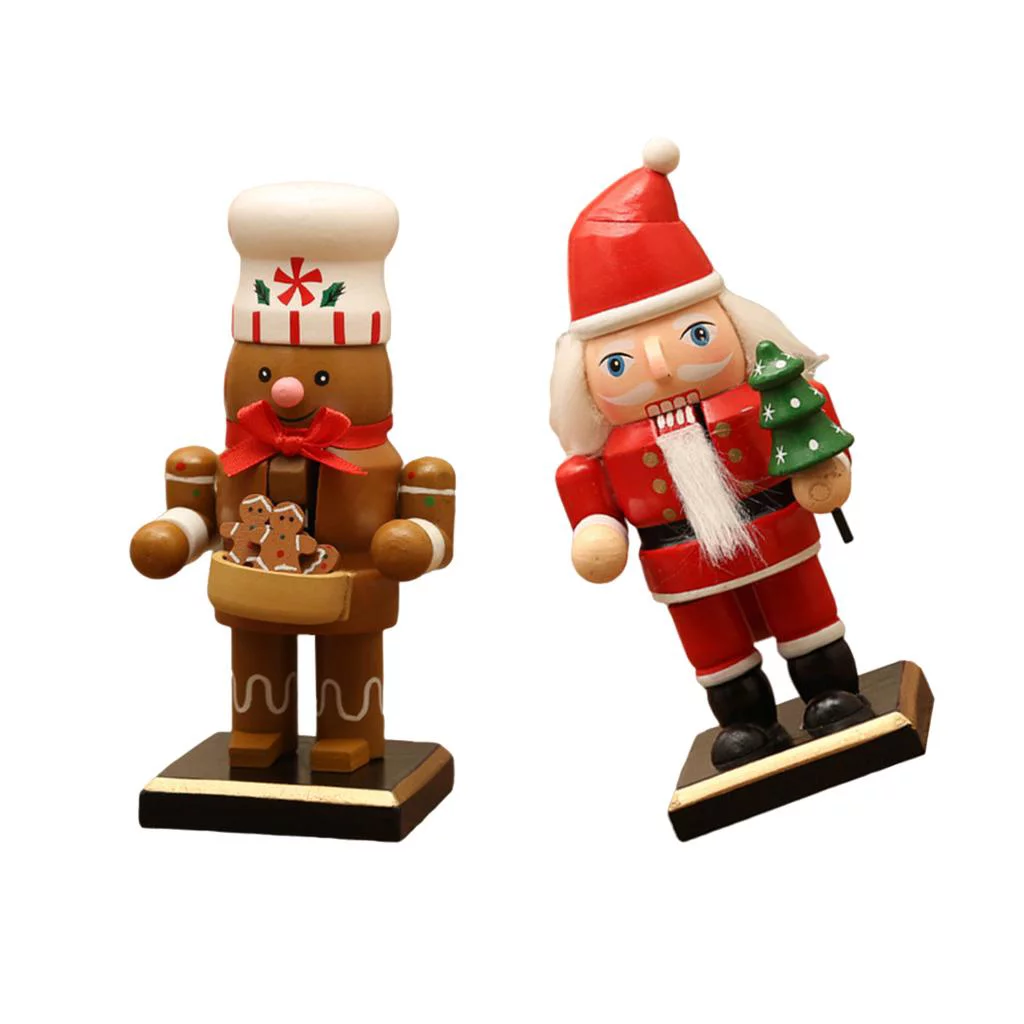 2-pack Man & Santa Claus 16cm Wooden Nutcracker Christmas Décor, Great Design for Displaying On Tabletop, Shelves, Countertops